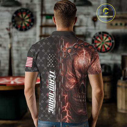 Personalized Orange Darts Skull Thunder Lightning Darts Shirt For Men, US Flag Darts Team Jersey TDM4615