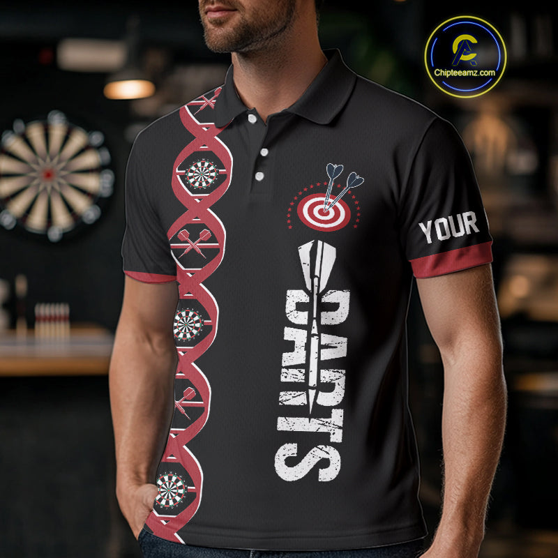 Personalized DNA Darts Shirt For Men Custom Black And Red Funny Darts Jersey Team Polo & 1/4 Zip TDM4617
