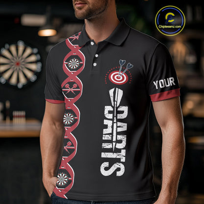 Personalized DNA Darts Shirt For Men Custom Black And Red Funny Darts Jersey Team Polo & 1/4 Zip TDM4617