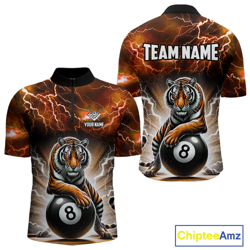 Lightning Thunder Tiger Custom Orange 8 Ball Pool Shirts For Men, Billiard Team League Jerseys TDM4814