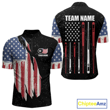 Personalized Grunge American Flag Men's Billiard Shirt Custom 8 Ball Pool Billiard Team Jersey TDM5243