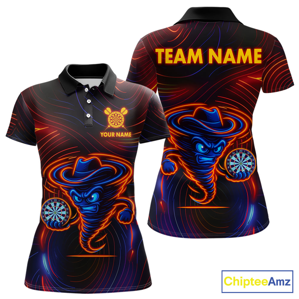 Funny Neon Tornado Darts Polo & Quarter Zip For Women Custom Darts Team Jersey, Darts Outfit TDM5505