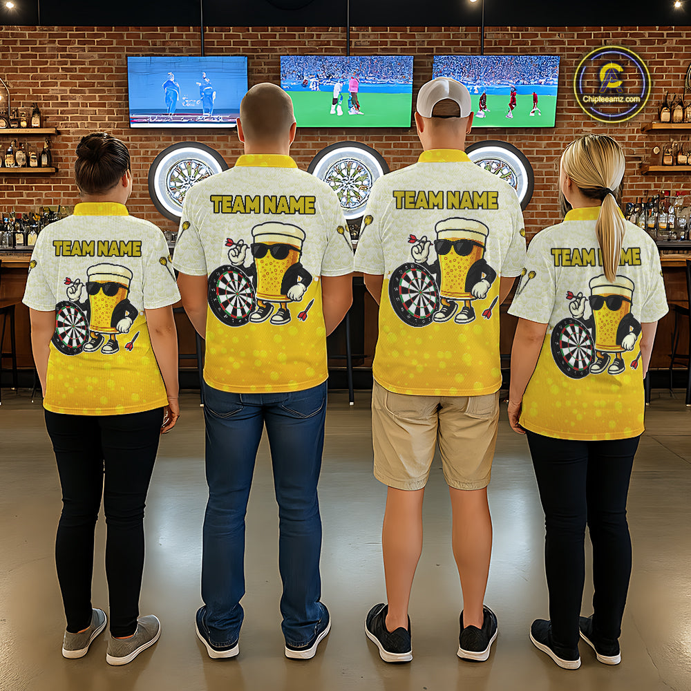 Personalized Yellow Funny Beer Darts Shirt For Men Custom Darts Jersey Team Polo & 1/4 Zip TDM5508