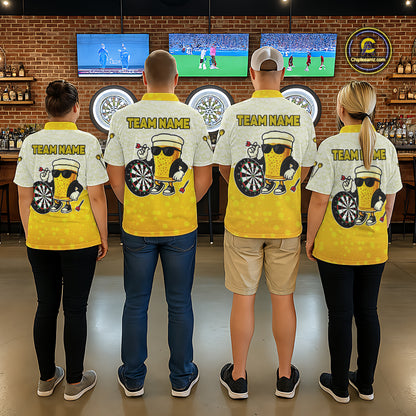 Personalized Yellow Funny Beer Darts Shirt For Men Custom Darts Jersey Team Polo & 1/4 Zip TDM5508