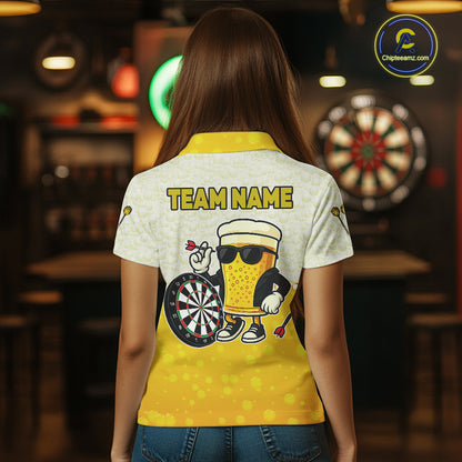 Personalized Yellow Funny Beer Darts Shirt For Women Custom Darts Jersey Team Polo & 1/4 Zip TDM5508
