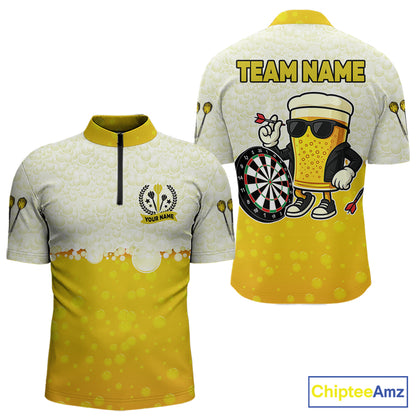 Personalized Yellow Funny Beer Darts Shirt For Men Custom Darts Jersey Team Polo & 1/4 Zip TDM5508