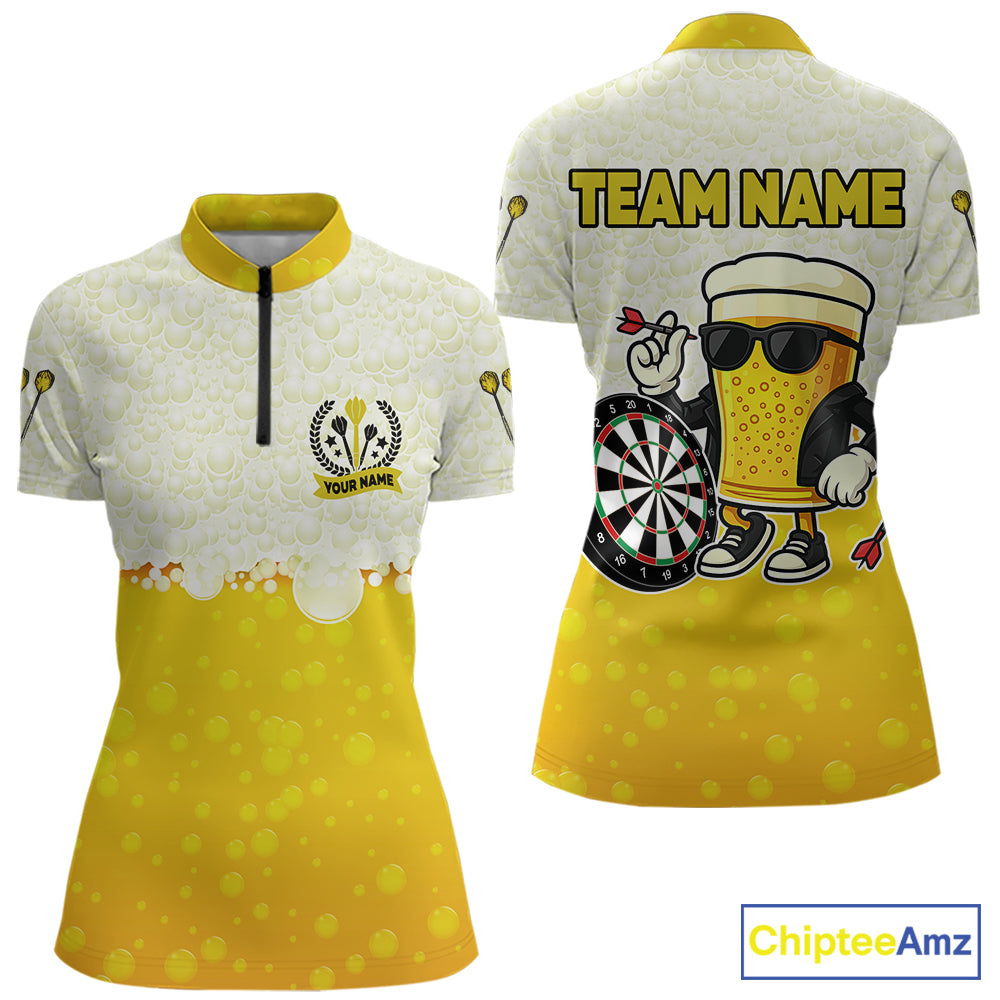 Personalized Yellow Funny Beer Darts Shirt For Women Custom Darts Jersey Team Polo & 1/4 Zip TDM5508