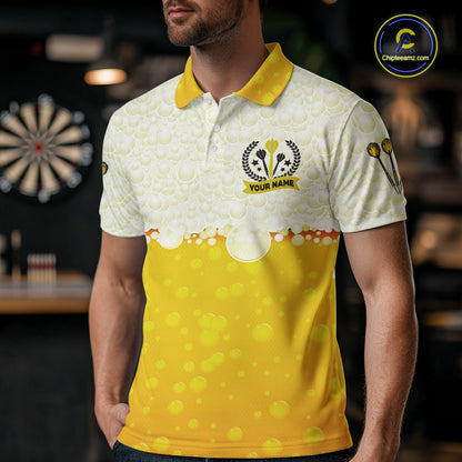 Personalized Yellow Funny Darts And Beer Men's Dart Shirts, Darts Team Jersey Polo & 1/4 Zip TDM5509