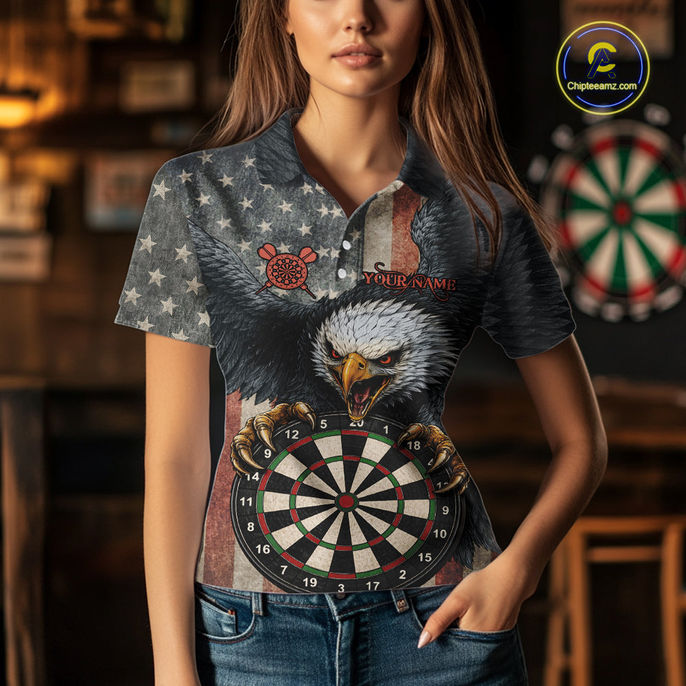 Personalized Vintage American Flag Eagle Darts Shirt For Women Custom Patriotic Darts Team Jerseys TDM5757