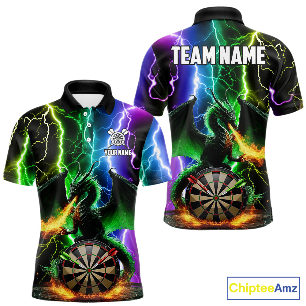 Colorful Lightning Dragon Darts Shirt For Men Custom Darts League Jersey Team Polo & 1/4 Zip TDM5761