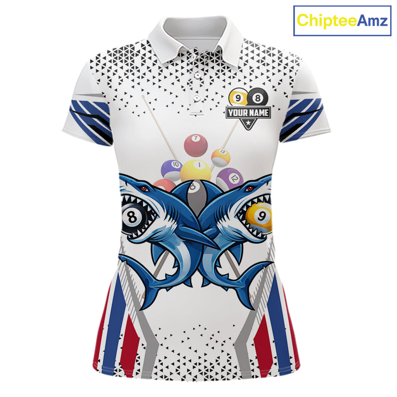 Funny Shark 8 Ball & 9 Ball Pool Billiard Shirt For Women Custom Billiard Team Jersey Polo & 1/4 Zip TDM5965