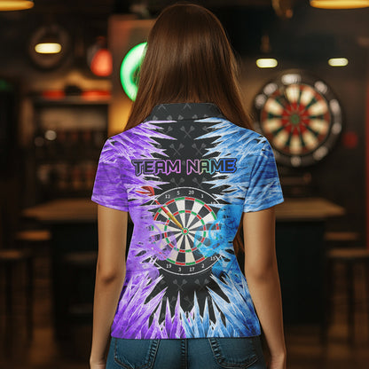 Blue And Purple Icy Women Dart Shirt With Pocket Option Custom Dart Jersey TDM3758