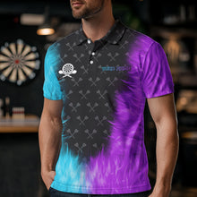Load image into Gallery viewer, Blue And Purple Flame Men Dart Shirt With Pocket Option Custom Dart Jersey TDM3759