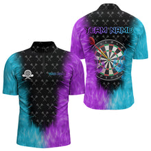 Load image into Gallery viewer, Blue And Purple Flame Men Dart Shirt With Pocket Option Custom Dart Jersey TDM3759