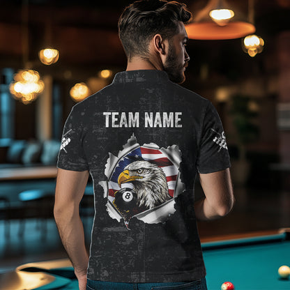 Personalized 8 Ball Pool Eagle US Flag Billiard Shirts For Men Custom Black Grunge Billiard Jerseys TDM3762