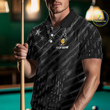 Load image into Gallery viewer, Black US Flag 9 Ball Fire Billiard Shirt For Men Custom Billiard Team Jersey Polo &amp; 1/4 Zip TDM6123