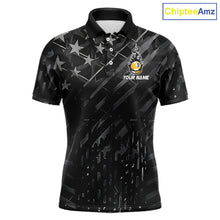Load image into Gallery viewer, Black US Flag 9 Ball Fire Billiard Shirt For Men Custom Billiard Team Jersey Polo &amp; 1/4 Zip TDM6123