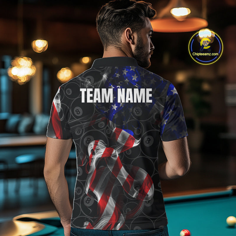 American Flag Smoke 8 Ball Billiard Shirts For Men Custom Patriotic Billiard Pool Team Jerseys TDM4028