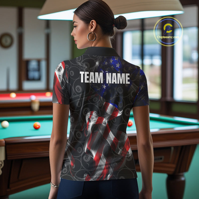 American Flag Smoke 8 Ball Billiard Shirts For Women Custom Patriotic Billiard Pool Team Jerseys TDM4028