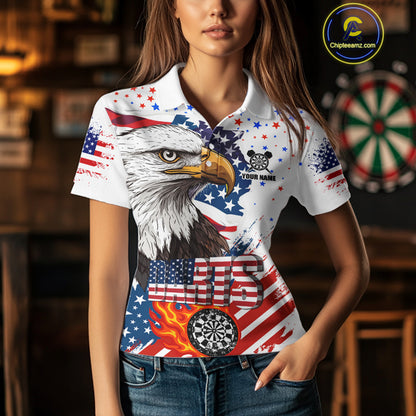 American Flag Eagle Dart Shirt For Women – 3D Dartboard Fire Flame Custom Patriotic Dart Team Jersey TDM4036