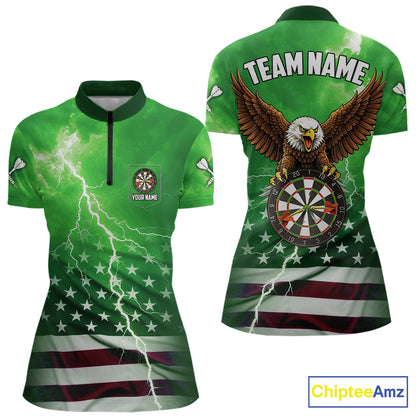 Green Lightning American Flag Eagle Dart Shirt With Pocket Option For Women TDM6552