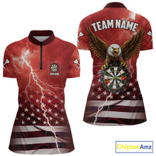 Load image into Gallery viewer, Red Lightning American Flag Eagle Dart Shirt With Pocket Option For Women TDM6553