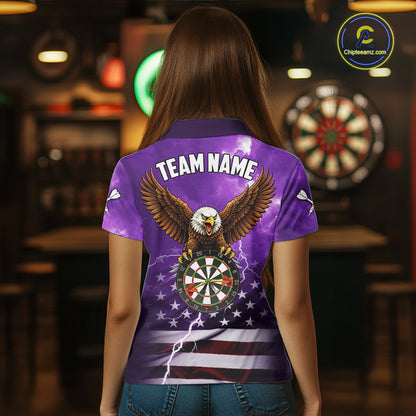 Purple Lightning American Flag Eagle Dart Shirt With Pocket Option For Women TDM6554