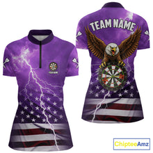 Load image into Gallery viewer, Purple Lightning American Flag Eagle Dart Shirt With Pocket Option For Women TDM6554