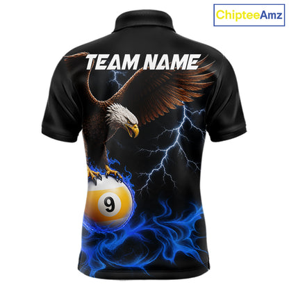 Blue Flaming Eagle 8 Ball & 9 Ball Billiard Shirts For Men Custom Pool Team Jersey Polo & 1/4 Zip TDM6561