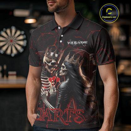 Personalized Skeleton Couple And Roses Gothic Darts Shirt For Men Custom Dart Jersey Outfit|Red TDM5038