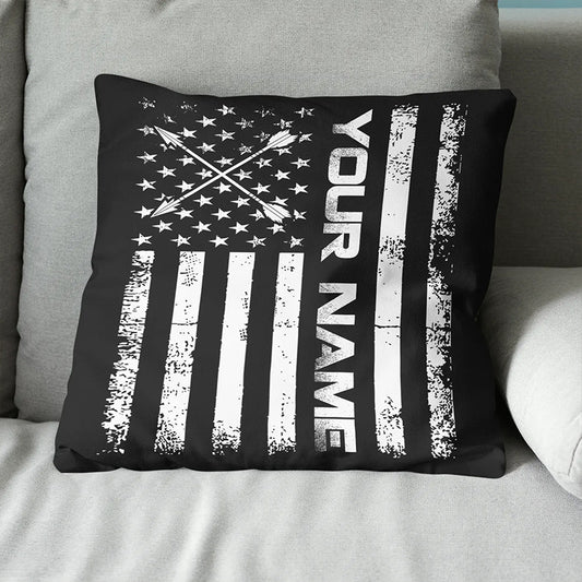 Custom Black White Vintage US Flag Archey Pillow, Patriotic Throw Pillow TDM0776