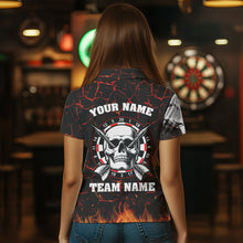 Load image into Gallery viewer, Personalized Red Glowing Fire Crack Skull Dart Shirts Custom Scary Dart Shirts For Women Dart Jersey TDM3267