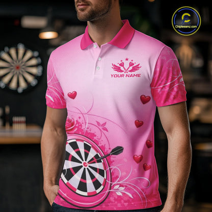 Personalized Pink Roses Darts Jersey For Men Custom Valentine Darts Shirts, Best Darts Gifts TDM5767