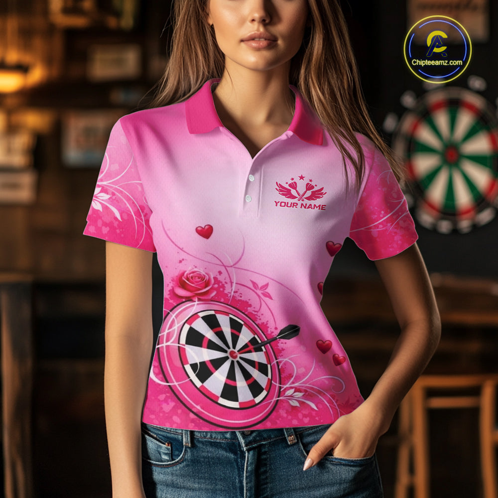 Personalized Pink Roses Darts Jersey For Women Custom Valentine Darts Shirts, Best Darts Gifts TDM5767