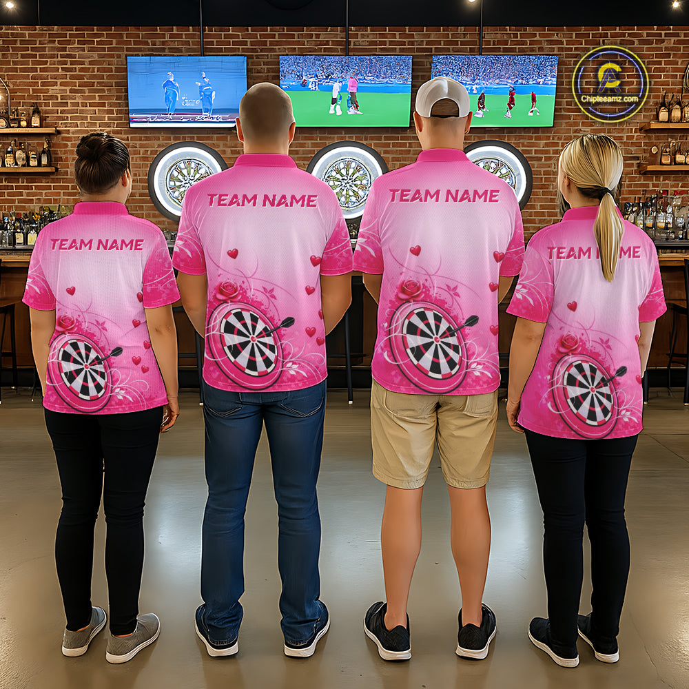 Personalized Pink Roses Darts Jersey For Women Custom Valentine Darts Shirts, Best Darts Gifts TDM5767