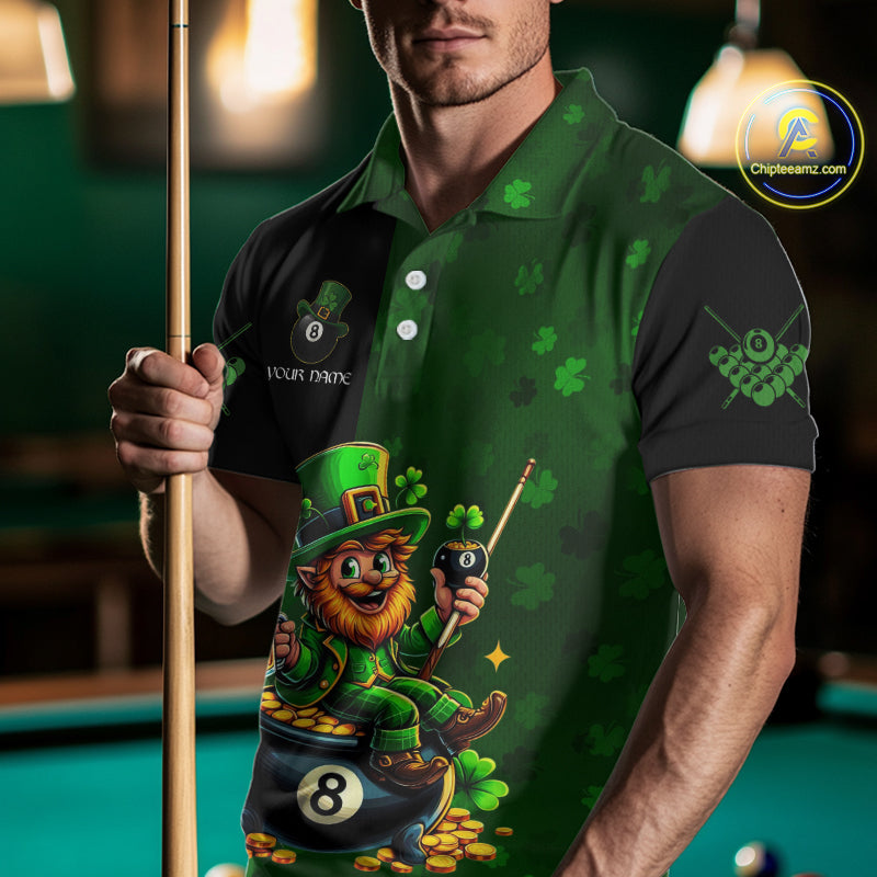 Custom St Patrick Day Leprechaun 8 Ball Billiard Shirt For Men, Shamrock Luckiest Pool Team Jersey TDM5768