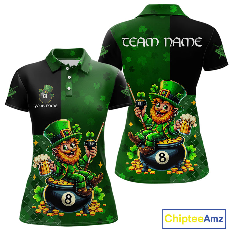 Custom St Patrick Day Leprechaun 8 Ball Billiard Shirt For Women, Shamrock Luckiest Pool Team Jersey TDM5768