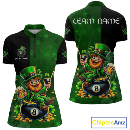 Custom St Patrick Day Leprechaun 8 Ball Billiard Shirt For Women, Shamrock Luckiest Pool Team Jersey TDM5768