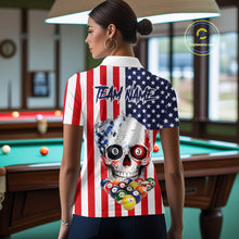 Load image into Gallery viewer, American Flag Grunge Skull Billiard Shirt For Women Custom Patriotic Pool Team Jersey Polo &amp; 1/4 Zip TDM6132