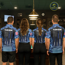 Load image into Gallery viewer, Custom Blue Camo US Flag 8 Ball Pool Shirt For Men, Billiard Team Jersey Polo &amp; 1/4 Zip TDM6139