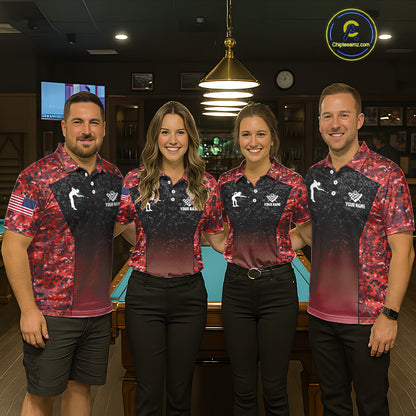 Custom Red Camo US Flag 8 Ball Pool Shirt For Women, Billiard Team Jersey Polo & 1/4 Zip TDM6140