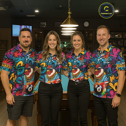 Funny Rooster Colorful Graffiti 8 Ball Billiard Shirt For Men Custom Pool Jersey Polo & 1/4 Zip TDM6368