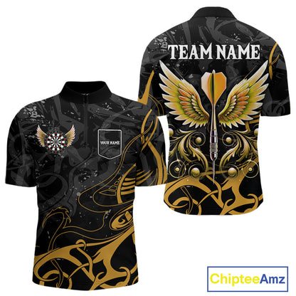 Yellow Black Custom Wings Darts Shirts For Men, Darts Jersey Pocket Option TDM4042