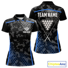 Load image into Gallery viewer, Black And Blue 8 Ball Pool Billiard Shirt For Women Custom Camo Billiard Team Jersey Polo &amp; 1/4 Zip TDM6567