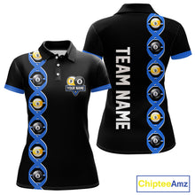 Load image into Gallery viewer, DNA Billiard 8 Ball &amp; 9 Ball Shirts For Women Custom Funny Pool Jerseys Team Polo &amp; 1/4 Zip |Blue TDM4391