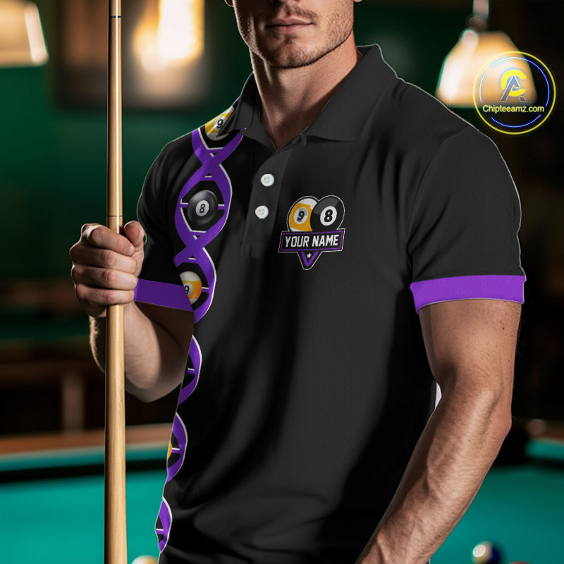 DNA Billiard 8 Ball & 9 Ball Shirts For Men Custom Funny Pool Jerseys Team Polo & 1/4 Zip |Purple TDM4393