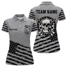 Load image into Gallery viewer, Personalized Grey US Flag Skull Dart Shirts For Women Custom Patriotic Cool Dart Team Jerseys TDM3274