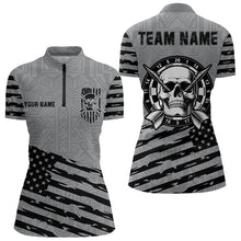 Load image into Gallery viewer, Personalized Grey US Flag Skull Dart Shirts For Women Custom Patriotic Cool Dart Team Jerseys TDM3274