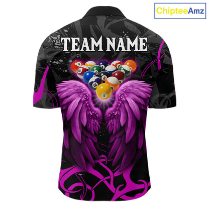 Black And Purple 8 Ball Wings Billiard Shirt For Men Custom Tribal Pool Jersey Team Polo & 1/4 Zip TDM5774