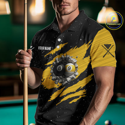 Yellow Black Grunge US Flag 8 Ball & 9 Ball Pool Men's Billiard Shirt Custom Billiard Team Jersey TDM5777